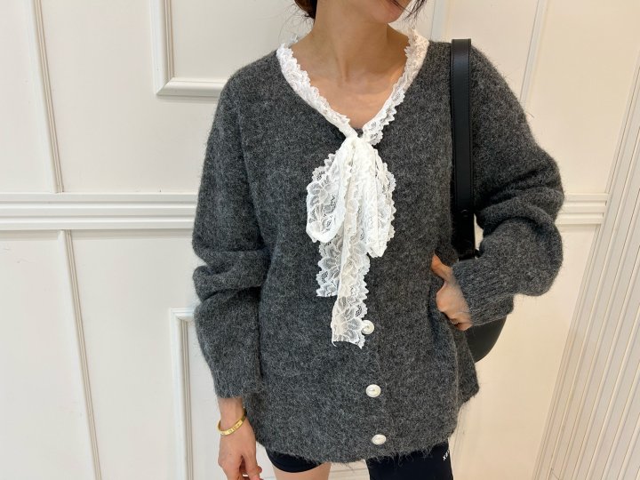 Pearls room - Korean Women Fashion - #momslook - Lace Wool Cardigan - 5