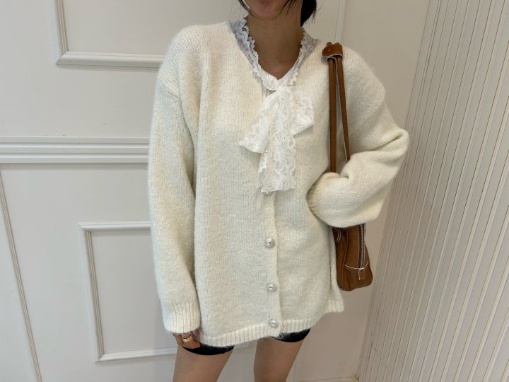 Pearls room - Korean Women Fashion - #momslook - Lace Wool Cardigan - 9