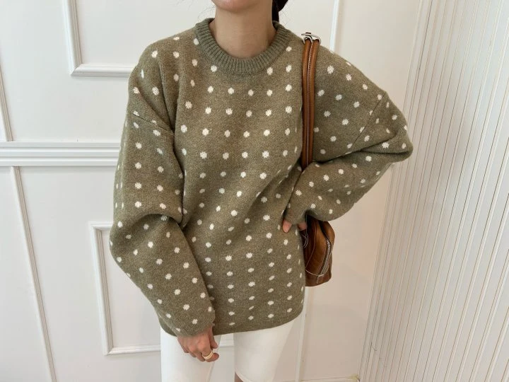 Pearls room - Korean Women Fashion - #momslook - Dot Knit Sweater - 10