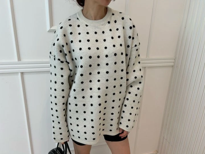 Pearls room - Korean Women Fashion - #momslook - Dot Knit Sweater - 2