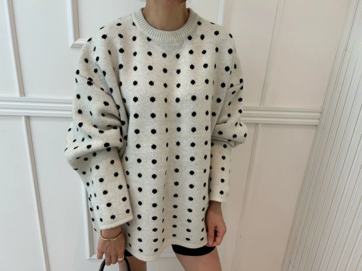 Pearls room - Korean Women Fashion - #momslook - Dot Knit Sweater - 6