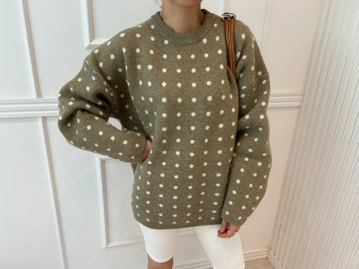 Pearls room - Korean Women Fashion - #momslook - Dot Knit Sweater - 9