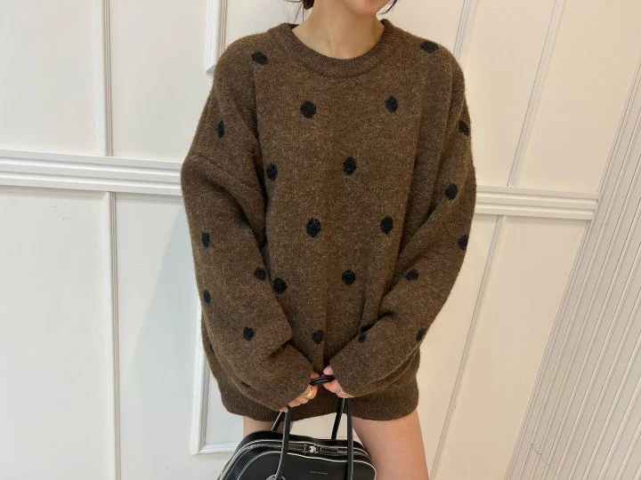 Pearls room - Korean Women Fashion - #thatsdarling - Dot Muffler Sweater Set - 5