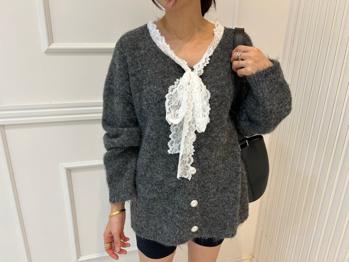 Pearls room - Korean Women Fashion - #momslook - Lace Wool Cardigan - 4