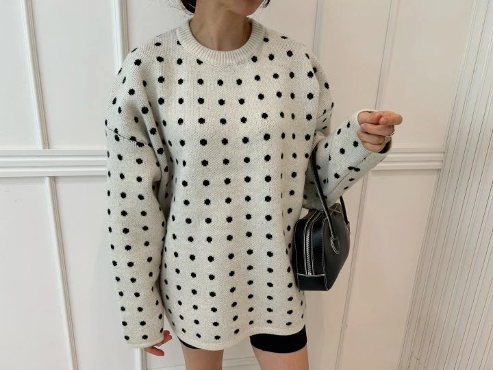 Pearls room - Korean Women Fashion - #womensfashion - Dot Knit Sweater