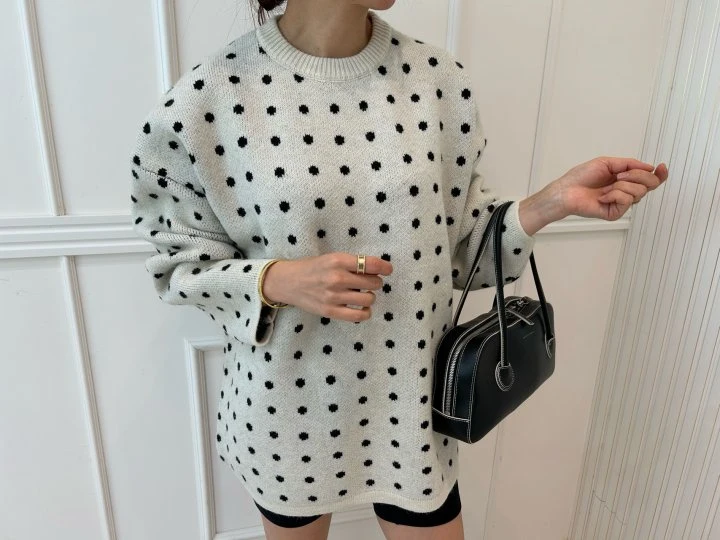 Pearls room - Korean Women Fashion - #womensfashion - Dot Knit Sweater - 3