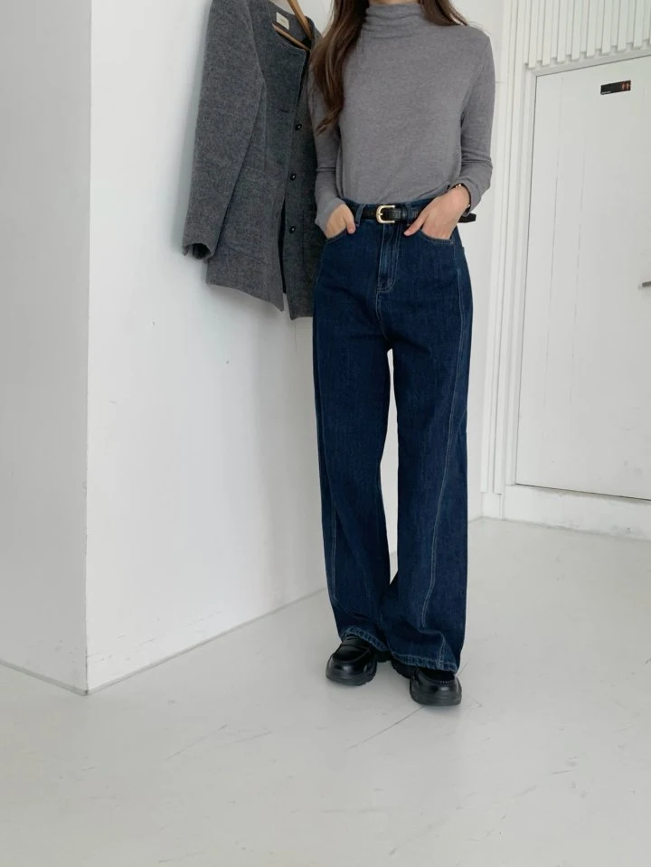 Pomelo - Korean Women Fashion - #momslook - Inside Fleeced Denim Pants - 3