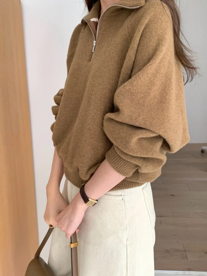 Pomelo - Korean Women Fashion - #womensfashion - Wool Knit Zip-up Pullover - 3