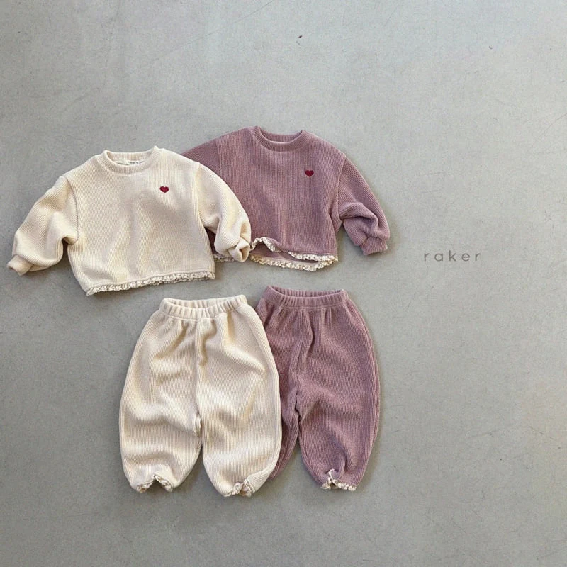 Raker - Korean Children Fashion - #discoveringself - Heart Lace Top Bottom Set - 8