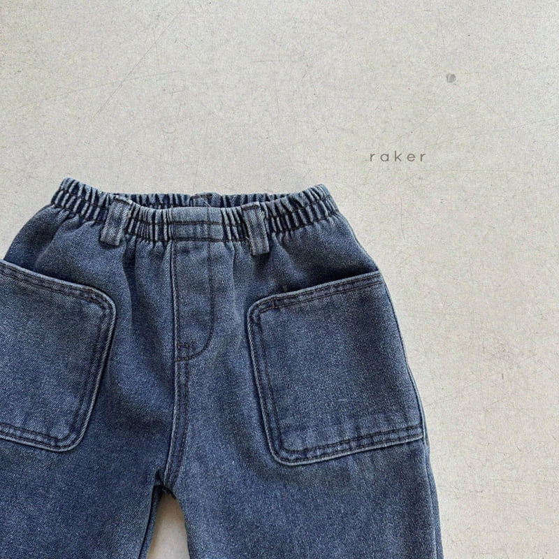 Raker - Korean Children Fashion - #kidsstore - Square Pocket Fleece Denim Pants