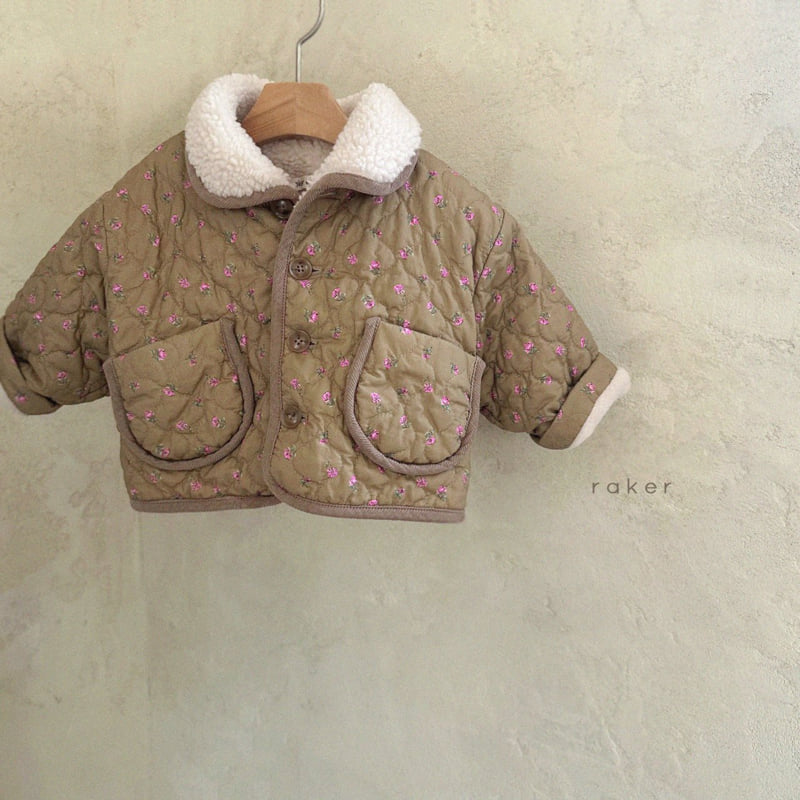 Raker - Korean Children Fashion - #kidsstore - Shearling Collar Flower Padding Jacket - 2