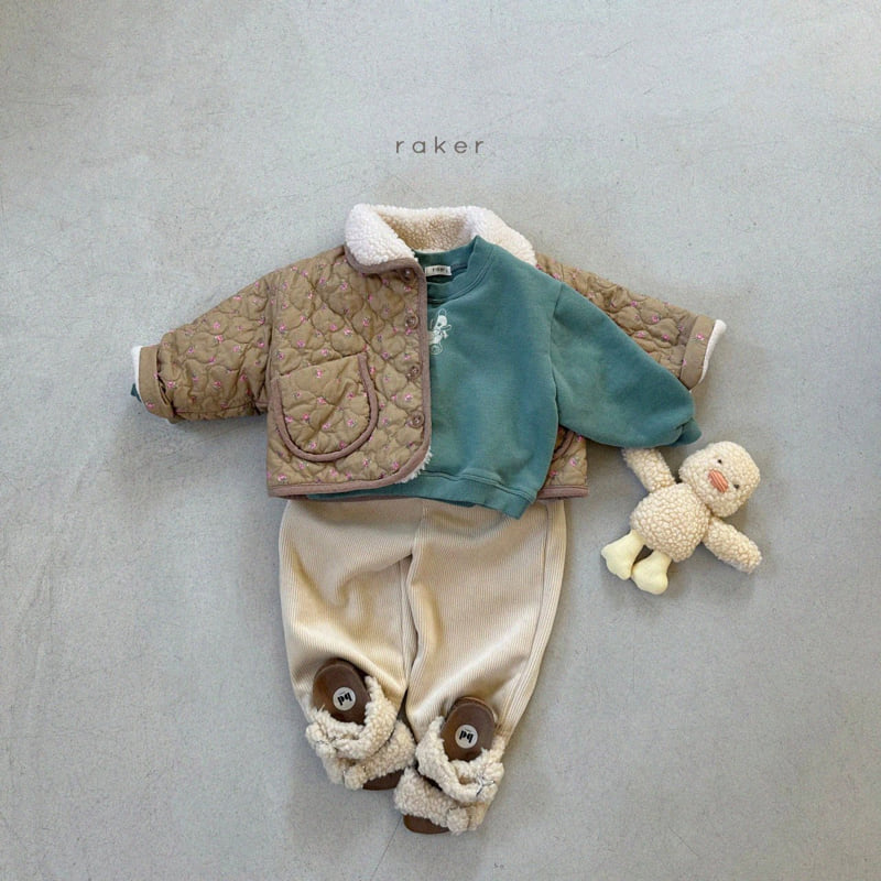 Raker - Korean Children Fashion - #littlefashionista - Shearling Collar Flower Padding Jacket - 5