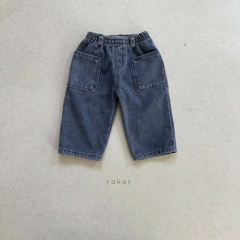 Raker - Korean Children Fashion - #minifashionista - Square Pocket Fleece Denim Pants - 6