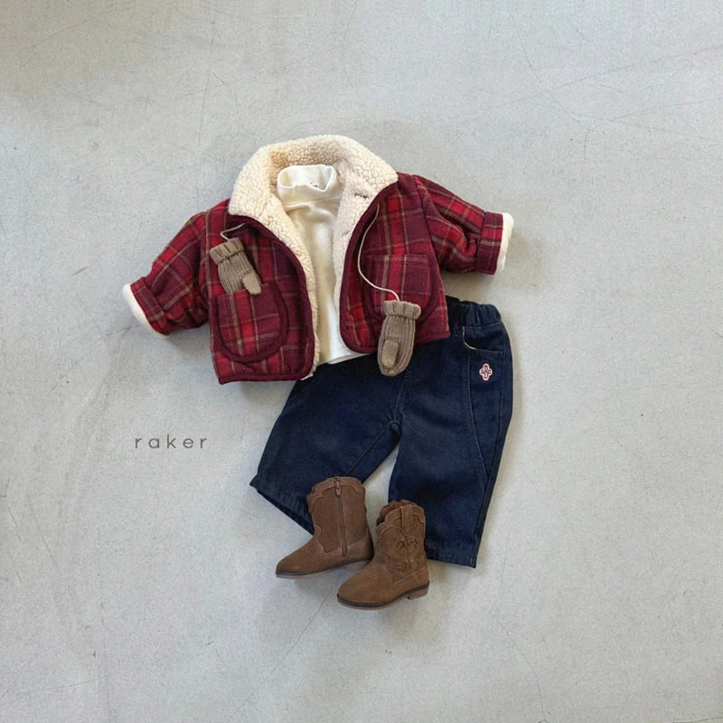 Raker - Korean Children Fashion - #prettylittlegirls - Shearling Collar Check Padding Jacket - 6