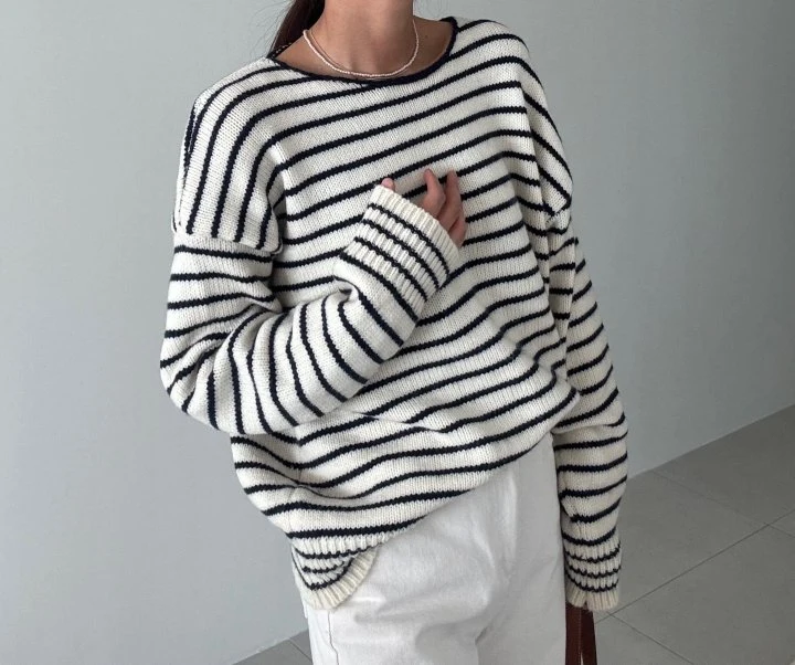 Ripple - Korean Women Fashion - #momslook - Buddy Stripe Knit Sweater - 3