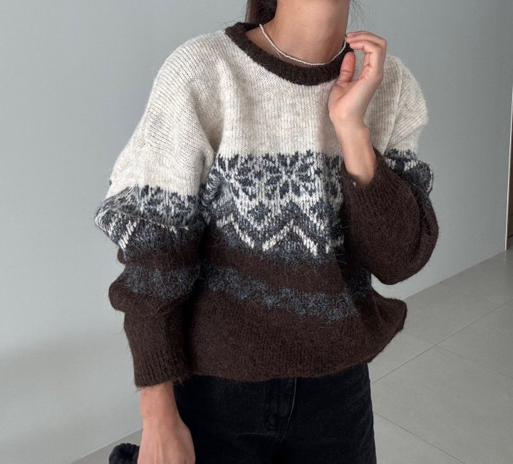 Ripple - Korean Women Fashion - #restrostyle - Snow Flower Knit Sweater - 3