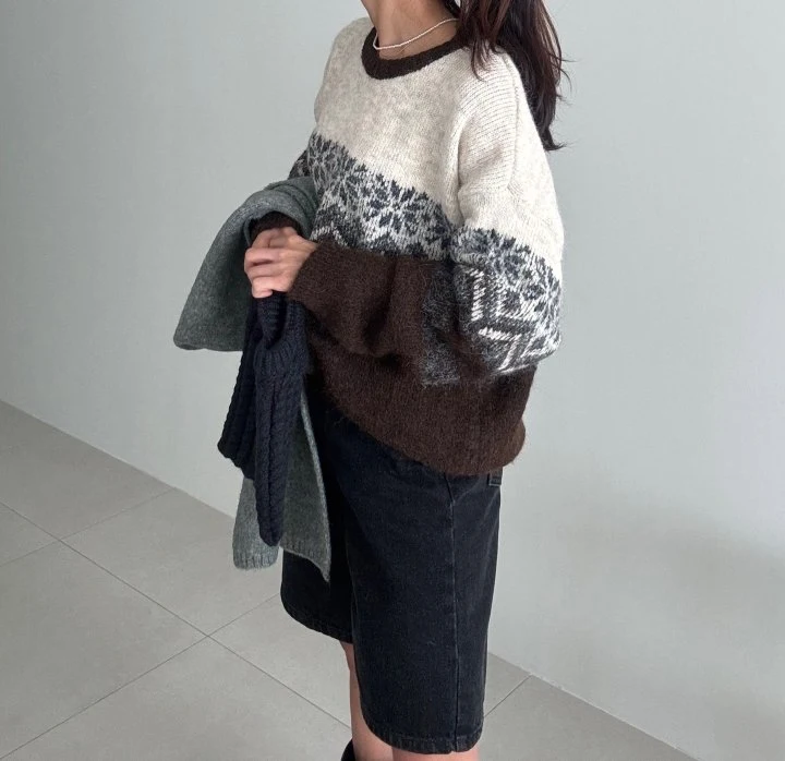 Ripple - Korean Women Fashion - #restrostyle - Snow Flower Knit Sweater - 4