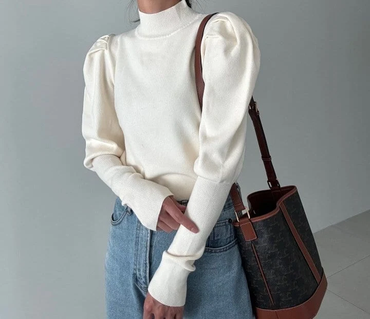 Ripple - Korean Women Fashion - #romanticstyle - Puff Warmer Turtleneck Knit Top - 5