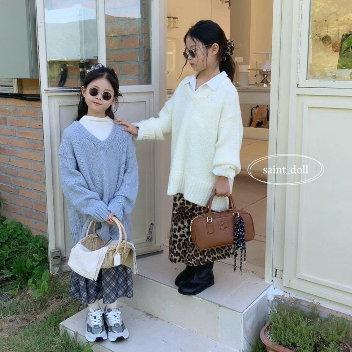 Saint Doll - Korean Children Fashion - #littlefashionista - Mohair V-neck Long Knit With Mom