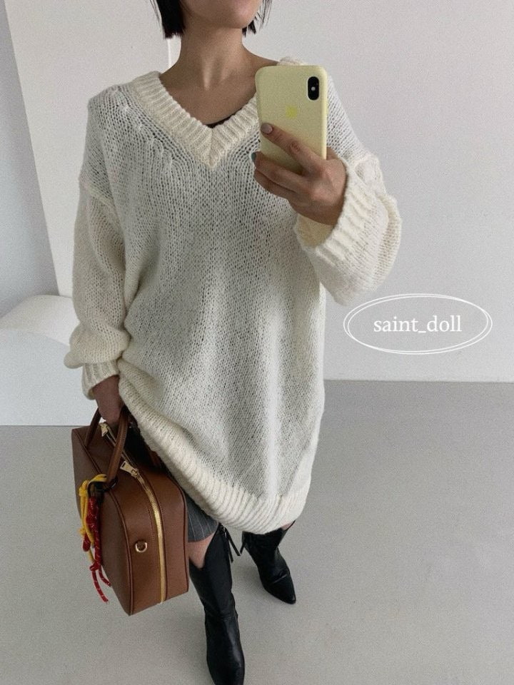 Saint Doll - Korean Children Fashion - #stylishchildhood - Mohair V-neck Long Knit With Mom - 7