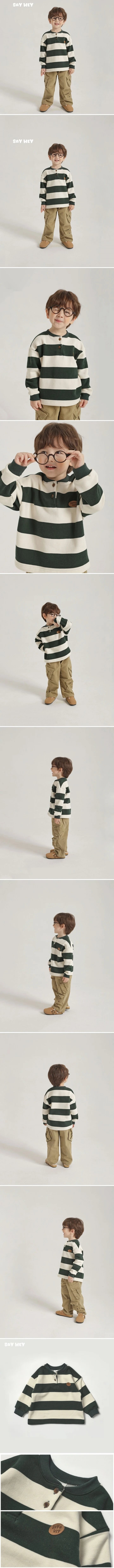 Say Hey - Korean Children Fashion - #childrensboutique - Striped Fleece Button Tee