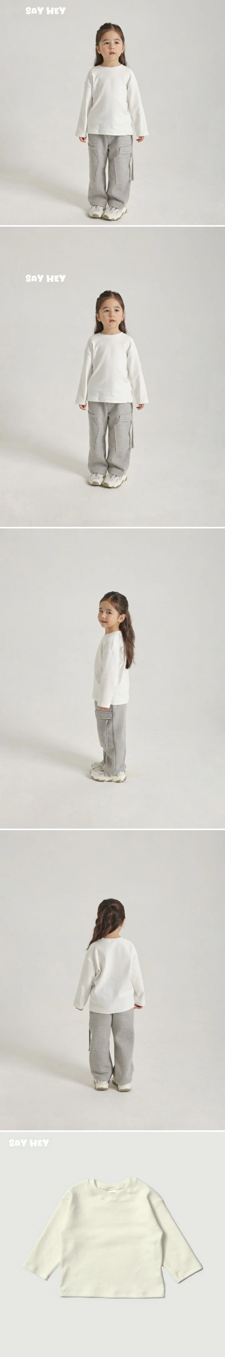 Say Hey - Korean Children Fashion - #fashionkids - Peach Fleece White Basic Tee