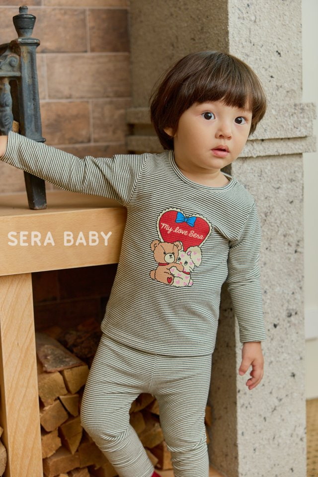 Sera - Korean Baby Fashion - #babygirlfashion - Bebe Heart Stripe Top Bottom Set - 7