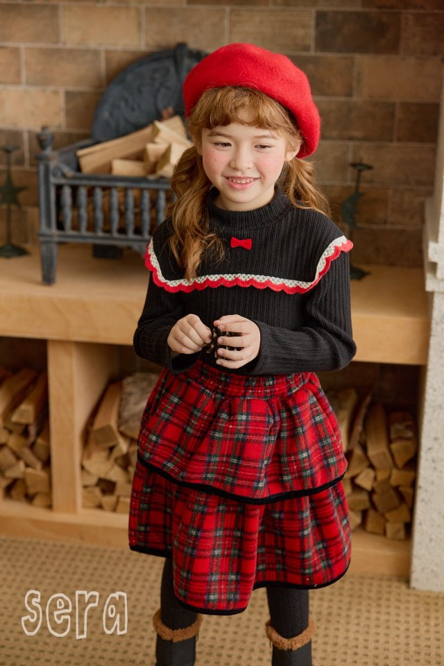 Sera - Korean Children Fashion - #childofig - Red Lace Ribbed Tee - 6