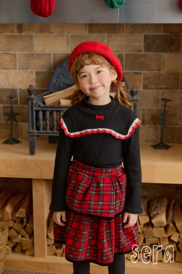 Sera - Korean Children Fashion - #childrensboutique - Red Lace Ribbed Tee - 7