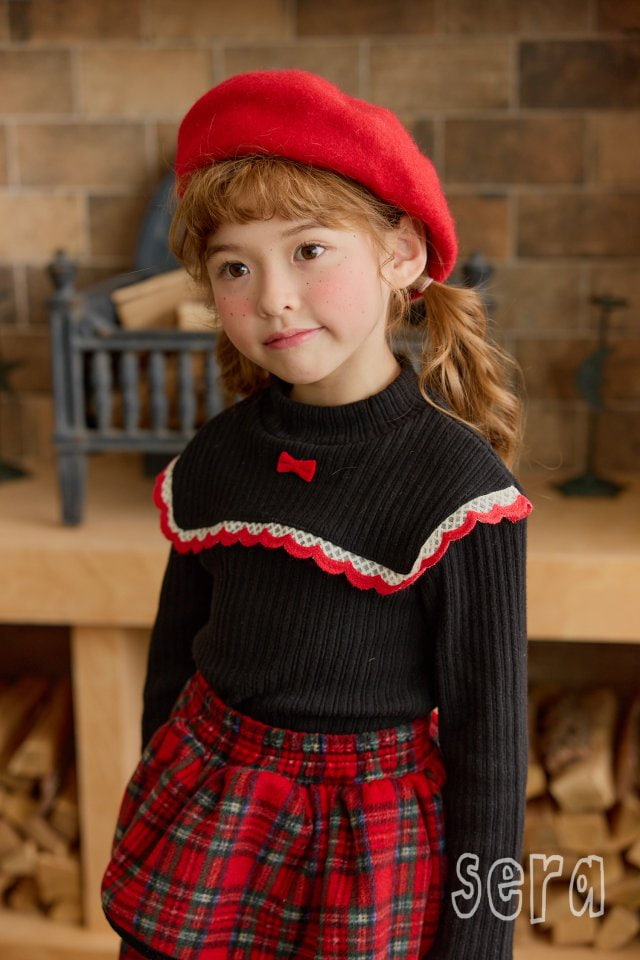 Sera - Korean Children Fashion - #fashionkids - Red Lace Ribbed Tee - 10