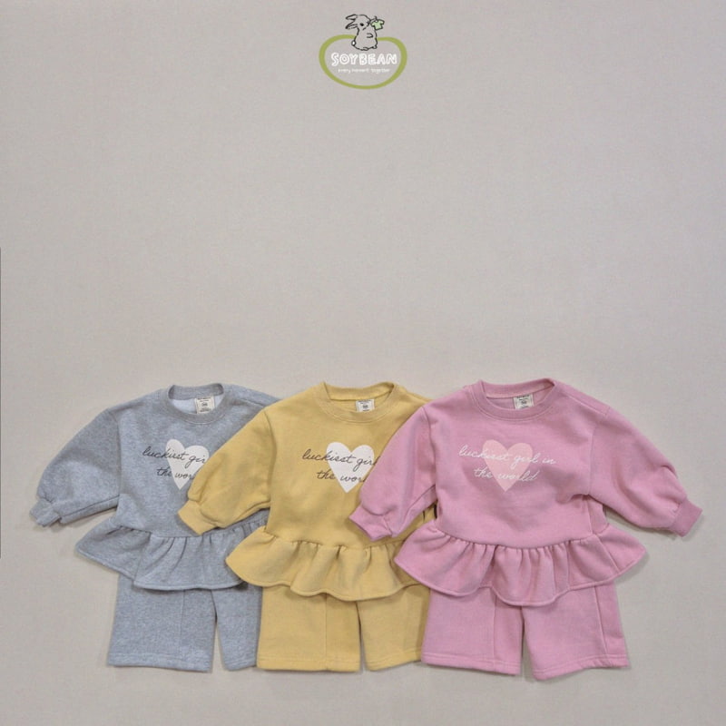 Soybean - Korean Children Fashion - #Kfashion4kids - Fleece Heart Girl Frill Top Bottom Set