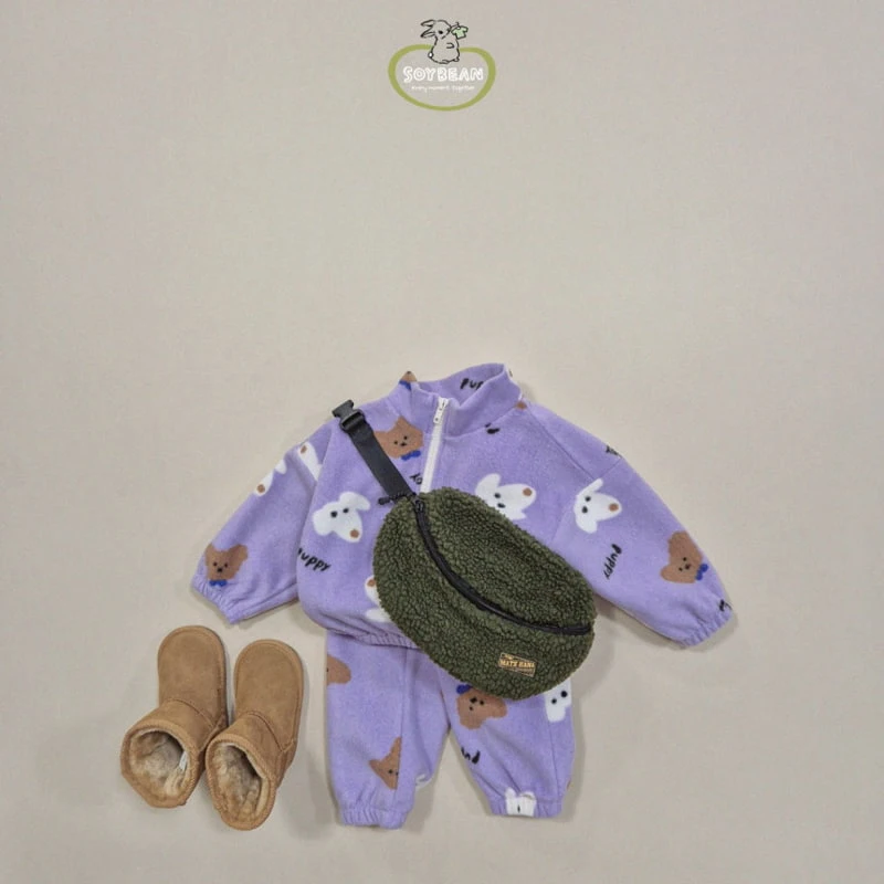 Soybean - Korean Children Fashion - #kidzfashiontrend - Fleece Puppy Mockneck Top Bottom Set - 4