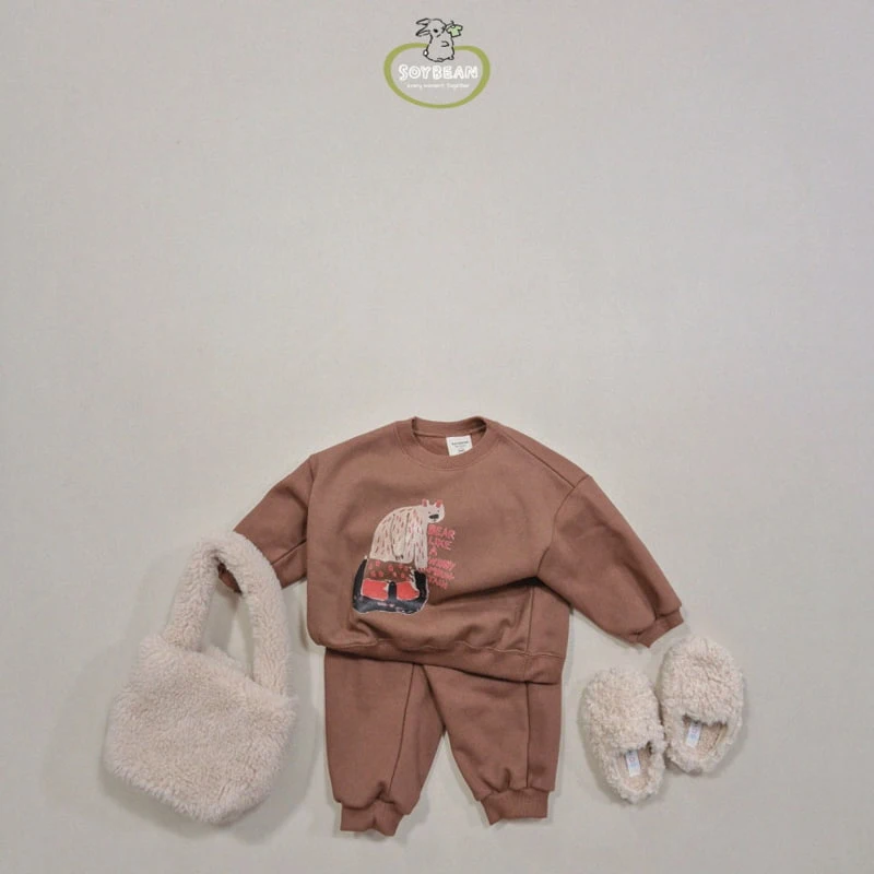 Soybean - Korean Children Fashion - #childofig - Fleece White Bear Top Bottom Set - 2