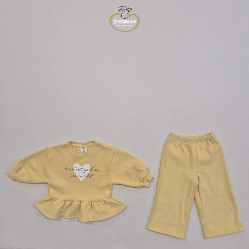 Soybean - Korean Children Fashion - #childofig - Fleece Heart Girl Frill Top Bottom Set - 7