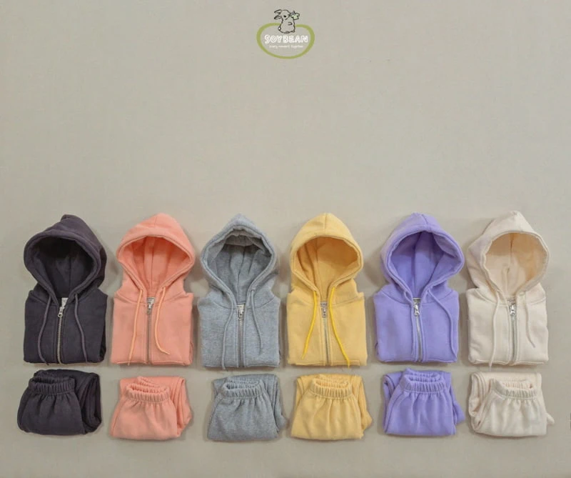 Soybean - Korean Children Fashion - #childofig - Fleece Hooded Zip-up Top Bottom Set