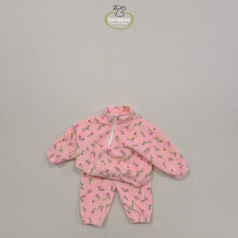 Soybean - Korean Children Fashion - #childofig - Fleece Flower Half Top Bottom Set - 11