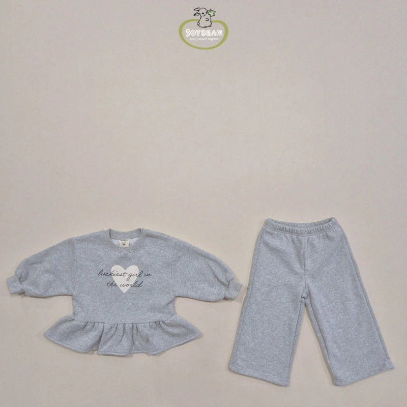 Soybean - Korean Children Fashion - #childrensboutique - Fleece Heart Girl Frill Top Bottom Set - 8