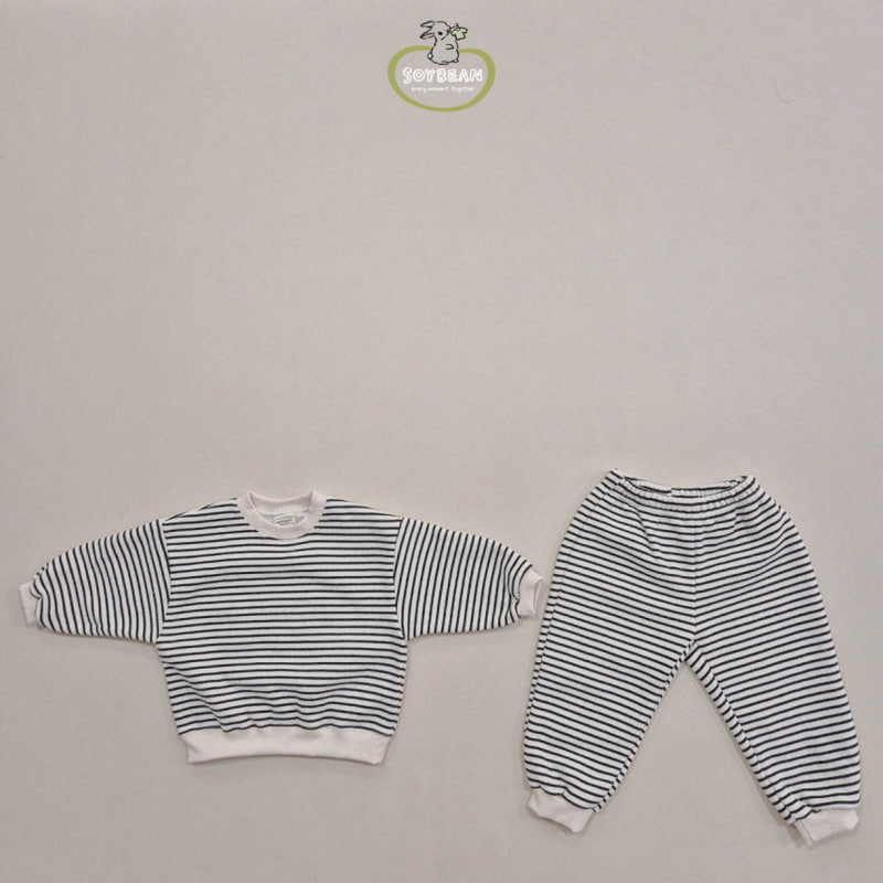 Soybean - Korean Children Fashion - #childrensboutique - Fleece Stripe Top Bottom Set - 6