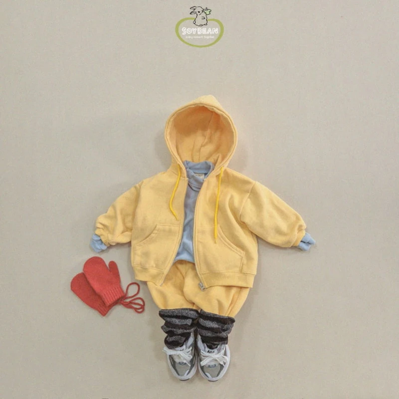 Soybean - Korean Children Fashion - #childrensboutique - Fleece Hooded Zip-up Top Bottom Set - 3