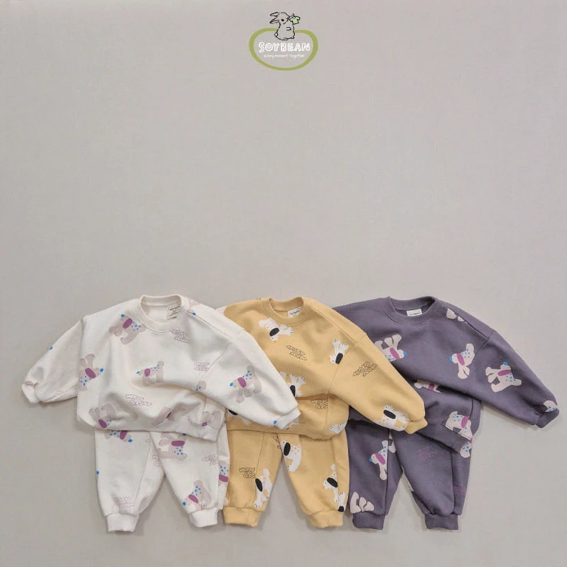 Soybean - Korean Children Fashion - #childrensboutique - Fleece Puppy Top Bottom Set