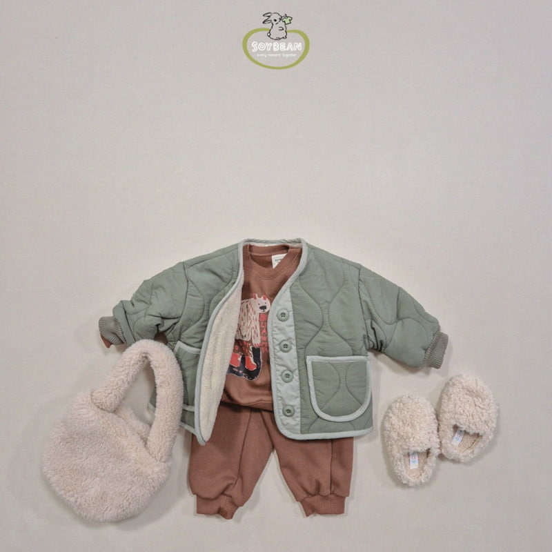 Soybean - Korean Children Fashion - #childrensboutique - Fleece White Bear Top Bottom Set - 4