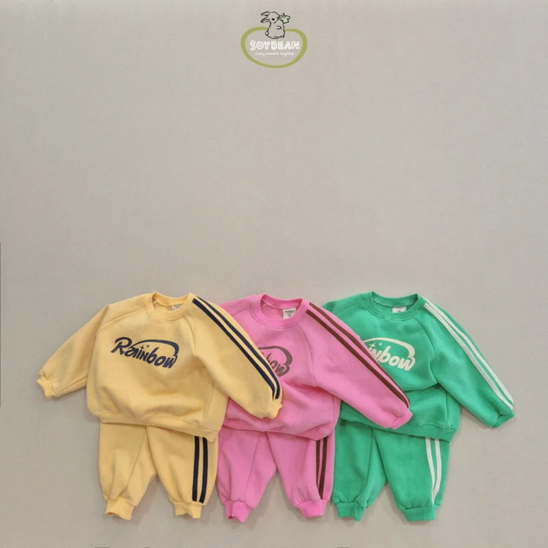 Soybean - Korean Children Fashion - #designkidswear - Fleece Rainbow Top Bottom Set