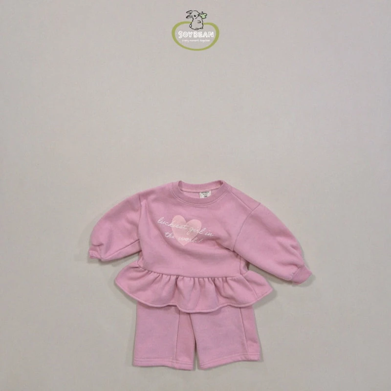 Soybean - Korean Children Fashion - #designkidswear - Fleece Heart Girl Frill Top Bottom Set - 9