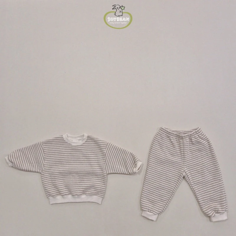 Soybean - Korean Children Fashion - #designkidswear - Fleece Stripe Top Bottom Set - 7