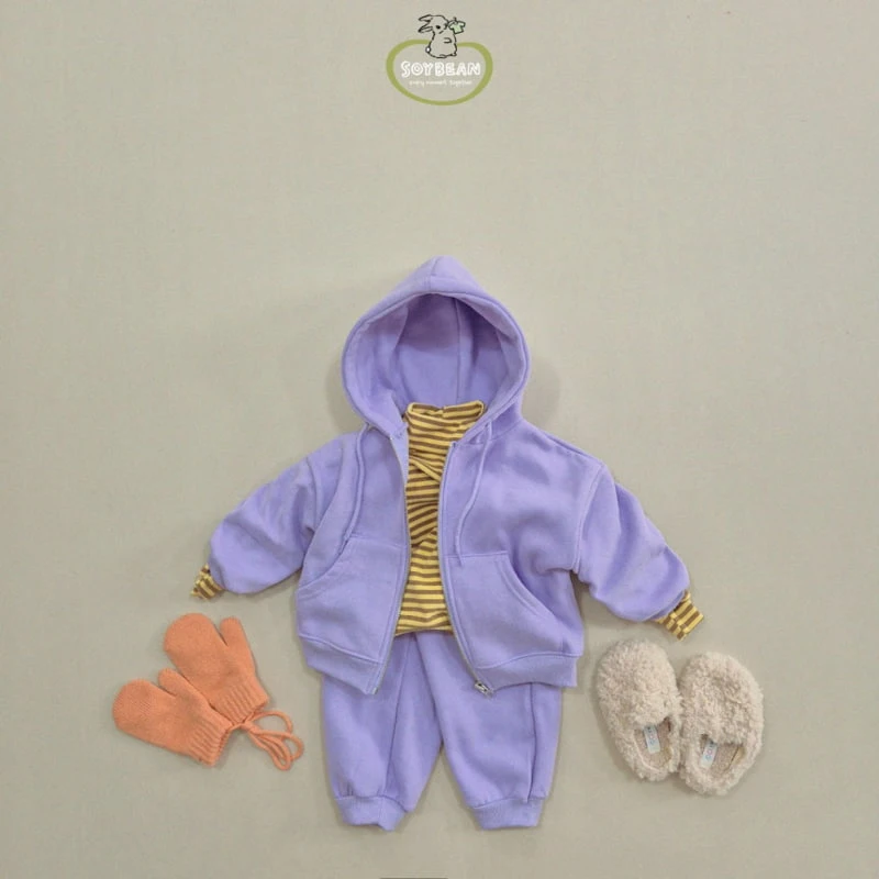 Soybean - Korean Children Fashion - #childrensboutique - Fleece Hooded Zip-up Top Bottom Set - 4