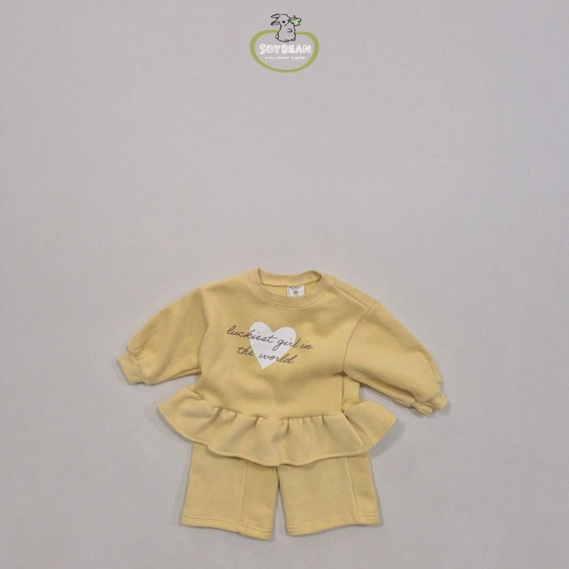 Soybean - Korean Children Fashion - #discoveringself - Fleece Heart Girl Frill Top Bottom Set - 10