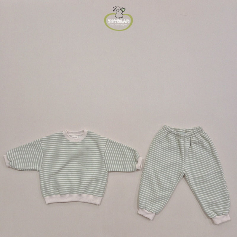 Soybean - Korean Children Fashion - #discoveringself - Fleece Stripe Top Bottom Set - 8