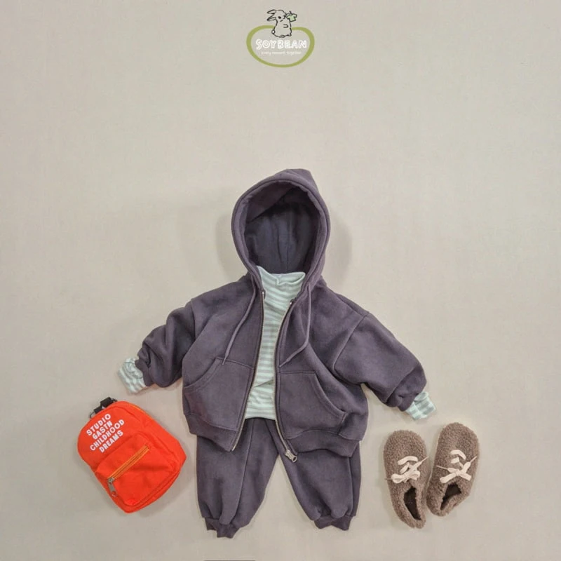 Soybean - Korean Children Fashion - #discoveringself - Fleece Hooded Zip-up Top Bottom Set - 5