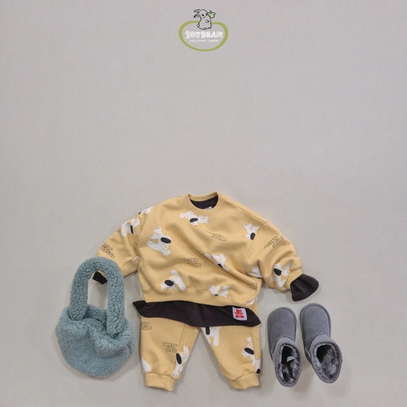 Soybean - Korean Children Fashion - #discoveringself - Fleece Puppy Top Bottom Set - 3