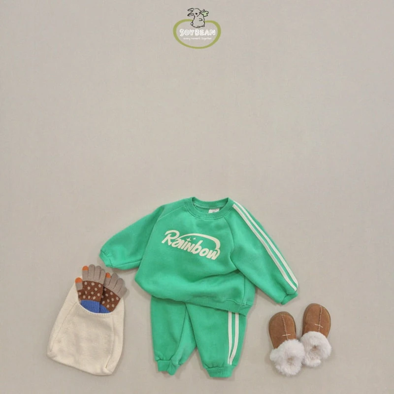 Soybean - Korean Children Fashion - #fashionkids - Fleece Rainbow Top Bottom Set - 3